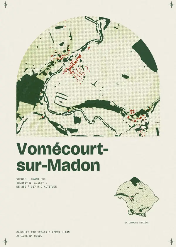 Affiche de Vomécourt-sur-Madon, calculée par 123-fr d'après l'IGN