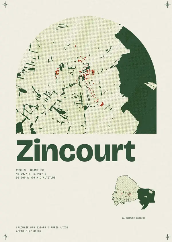 Affiche de Zincourt, calculée par 123-fr d'après l'IGN