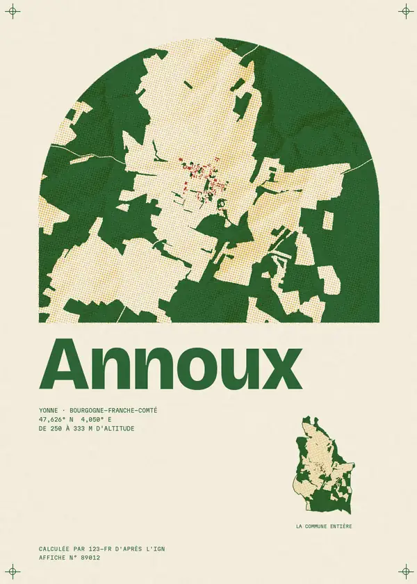 Affiche de Annoux, calculée par 123-fr d'après l'IGN