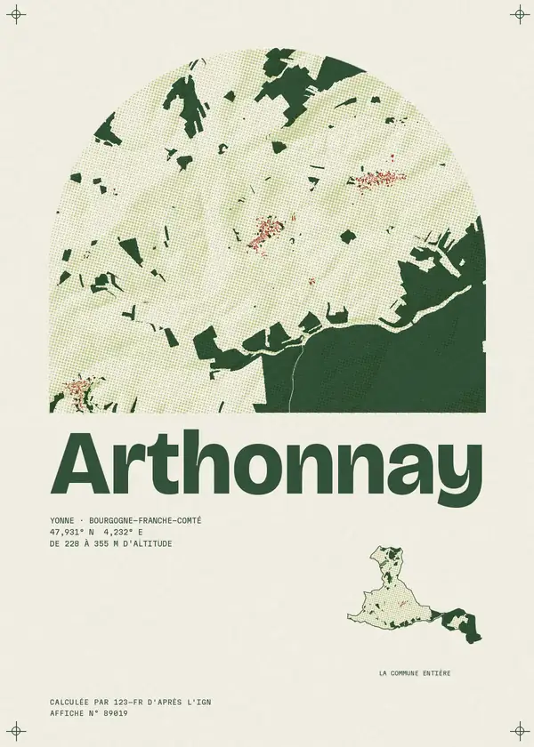 Affiche de Arthonnay, calculée par 123-fr d'après l'IGN