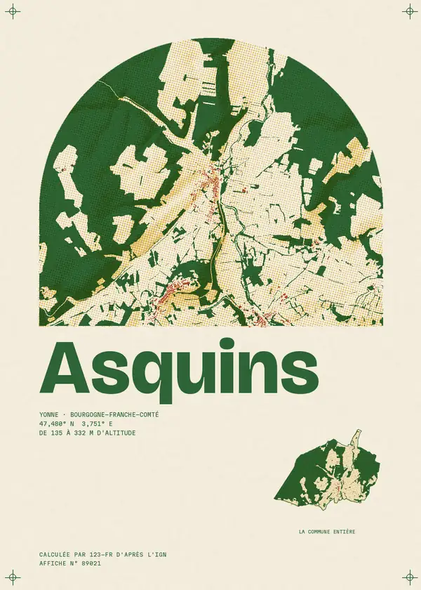 Affiche de Asquins, calculée par 123-fr d'après l'IGN