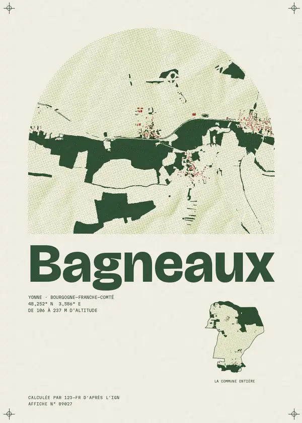 Affiche de Bagneaux, calculée par 123-fr d'après l'IGN