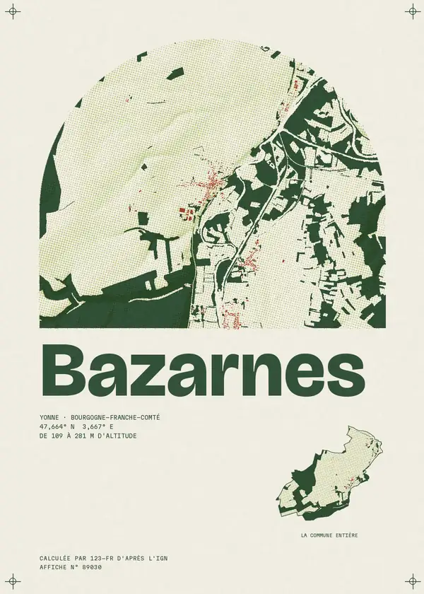 Affiche de Bazarnes, calculée par 123-fr d'après l'IGN