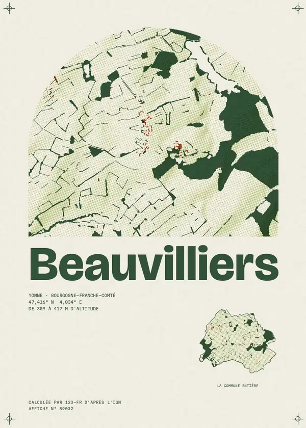 Affiche de Beauvilliers, calculée par 123-fr d'après l'IGN