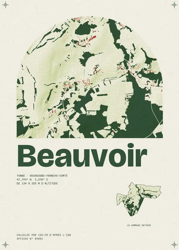 Affiche de Beauvoir, calculée par 123-fr d'après l'IGN