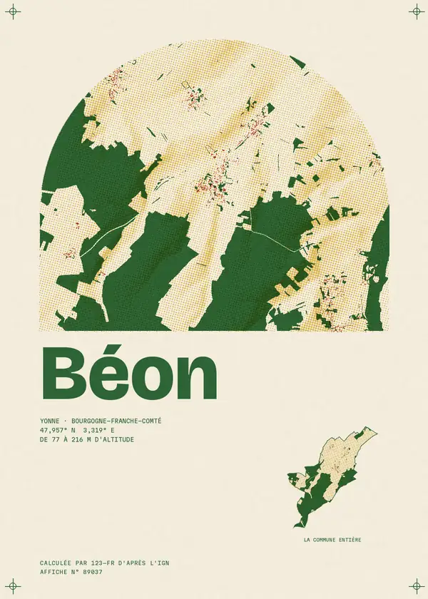 Affiche de Béon, calculée par 123-fr d'après l'IGN