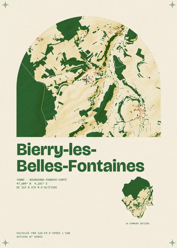 Affiche de Bierry-les-Belles-Fontaines, calculée par 123-fr d'après l'IGN