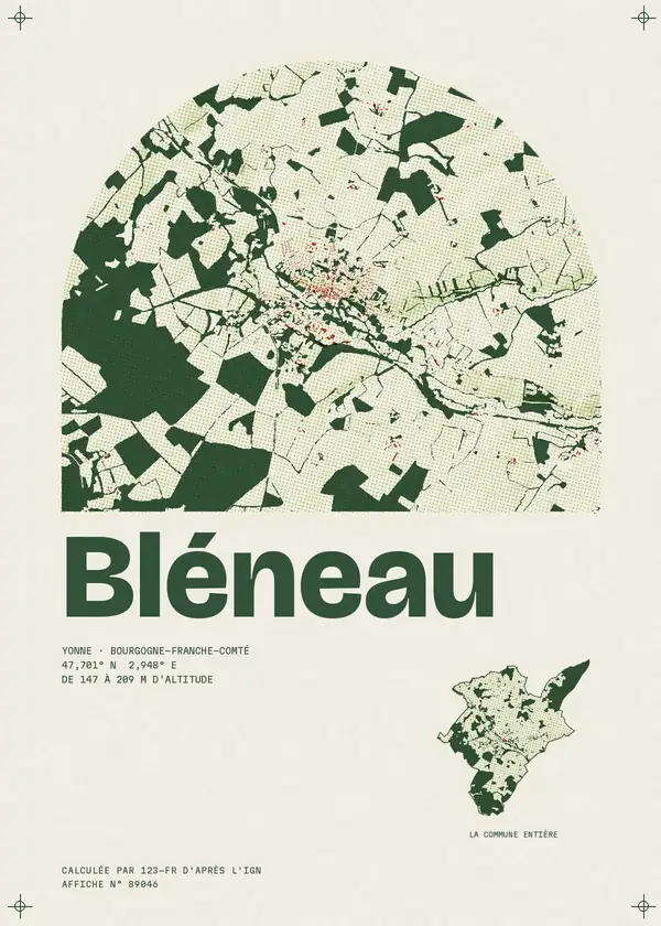 Affiche de Bléneau, calculée par 123-fr d'après l'IGN