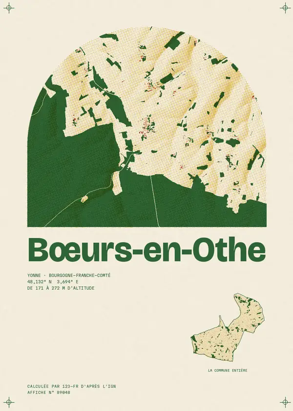 Affiche de Bœurs-en-Othe, calculée par 123-fr d'après l'IGN