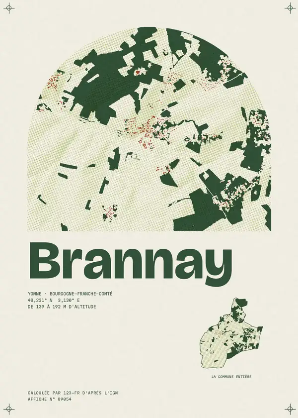Affiche de Brannay, calculée par 123-fr d'après l'IGN
