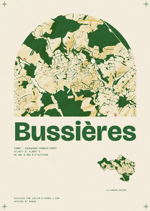 Affiche de Bussières, calculée par 123-fr d'après l'IGN