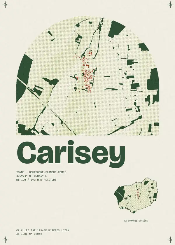 Affiche de Carisey, calculée par 123-fr d'après l'IGN