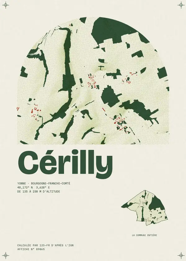 Affiche de Cérilly, calculée par 123-fr d'après l'IGN
