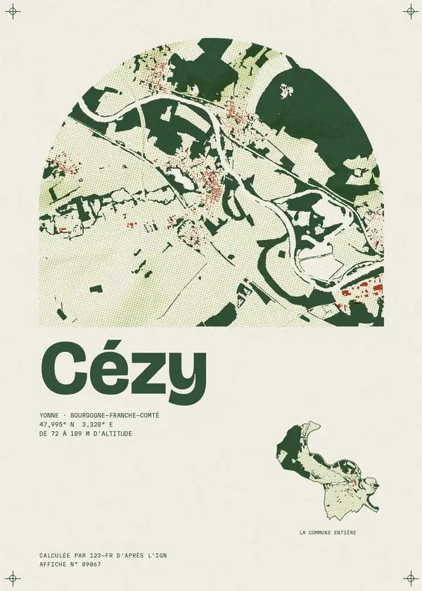Affiche de Cézy, calculée par 123-fr d'après l'IGN