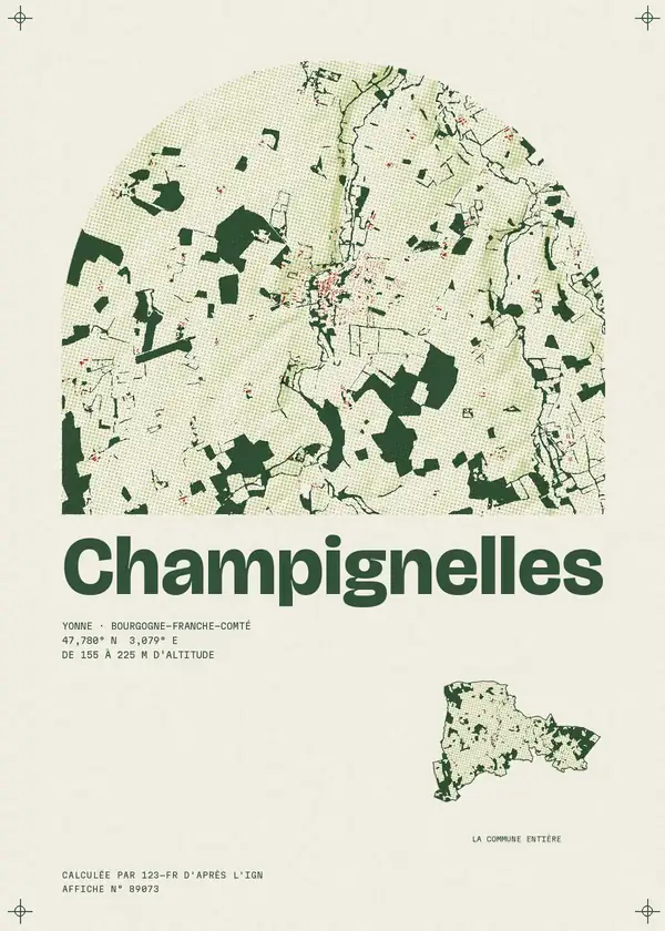 Affiche de Champignelles, calculée par 123-fr d'après l'IGN