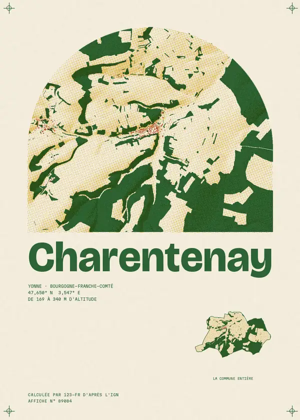 Affiche de Charentenay, calculée par 123-fr d'après l'IGN