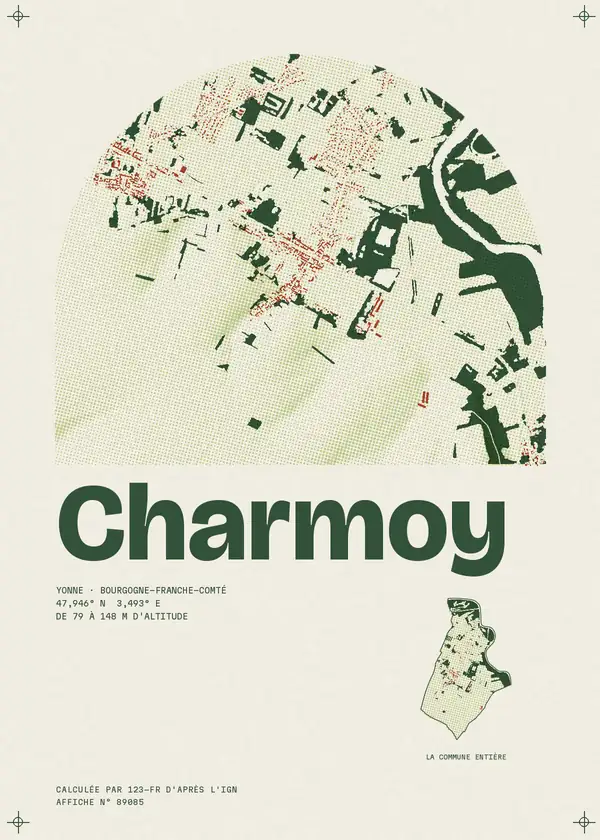 Affiche de Charmoy, calculée par 123-fr d'après l'IGN