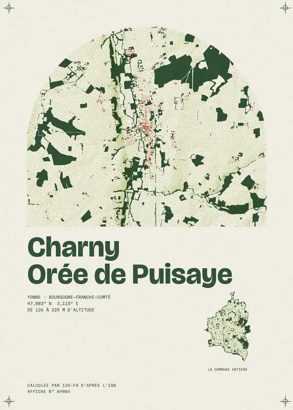 Affiche de Charny Orée de Puisaye, calculée par 123-fr d'après l'IGN