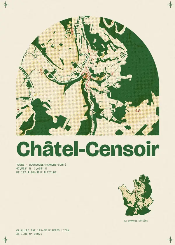 Affiche de Châtel-Censoir, calculée par 123-fr d'après l'IGN