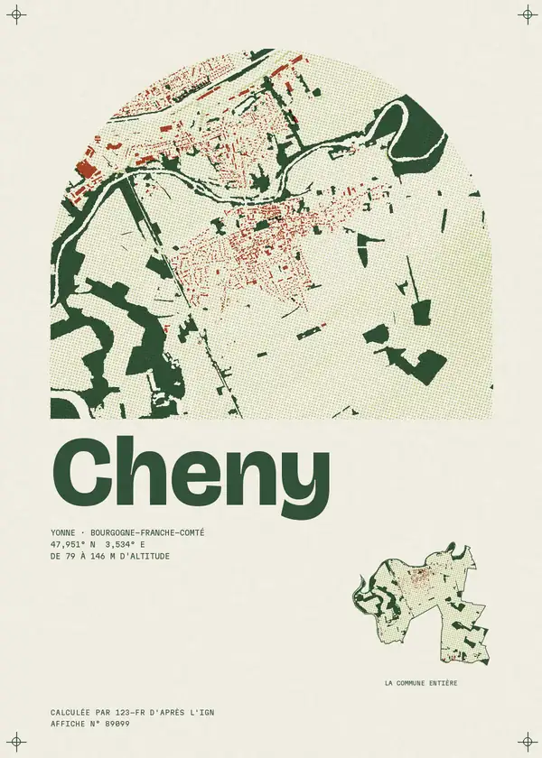Affiche de Cheny, calculée par 123-fr d'après l'IGN