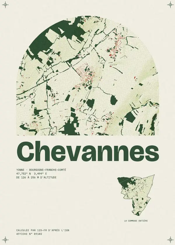 Affiche de Chevannes, calculée par 123-fr d'après l'IGN