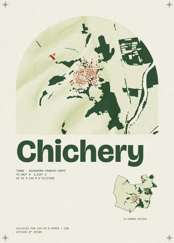 Affiche de Chichery, calculée par 123-fr d'après l'IGN