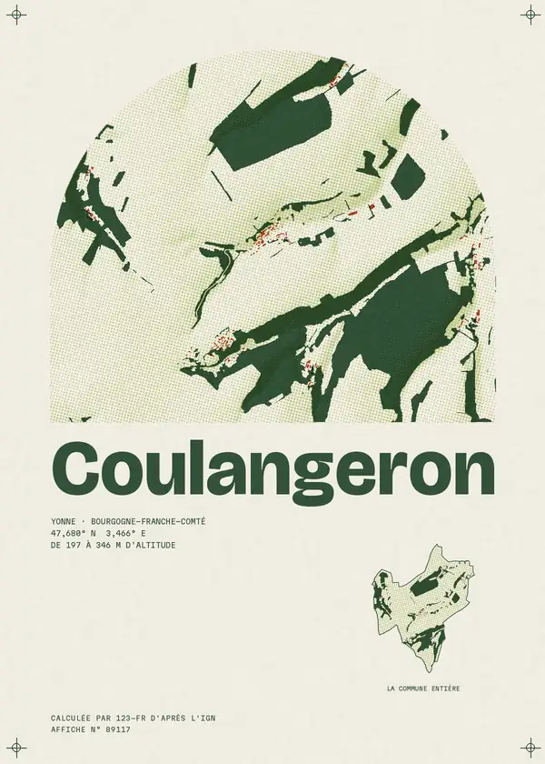 Affiche de Coulangeron, calculée par 123-fr d'après l'IGN