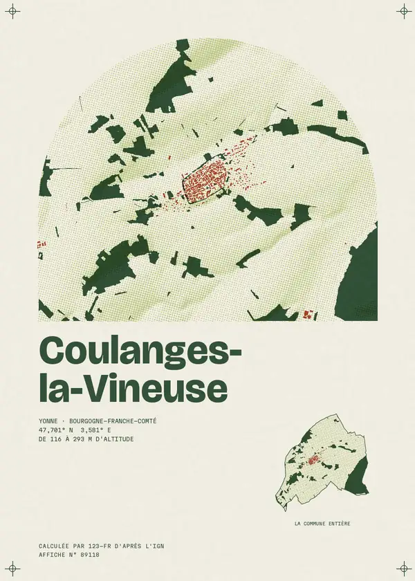Affiche de Coulanges-la-Vineuse, calculée par 123-fr d'après l'IGN