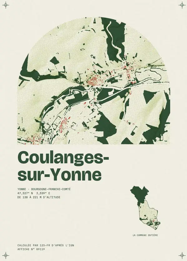 Affiche de Coulanges-sur-Yonne, calculée par 123-fr d'après l'IGN