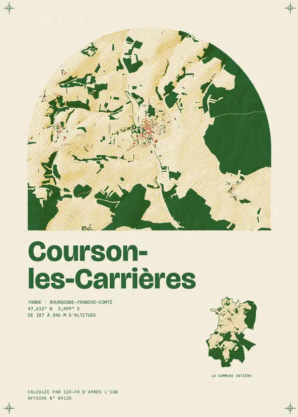 Affiche de Courson-les-Carrières, calculée par 123-fr d'après l'IGN