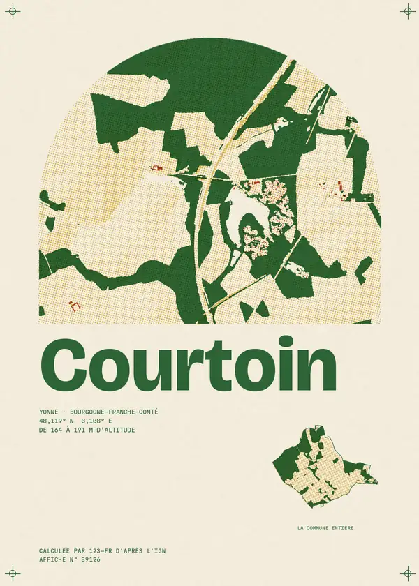 Affiche de Courtoin, calculée par 123-fr d'après l'IGN