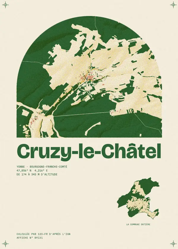 Affiche de Cruzy-le-Châtel, calculée par 123-fr d'après l'IGN