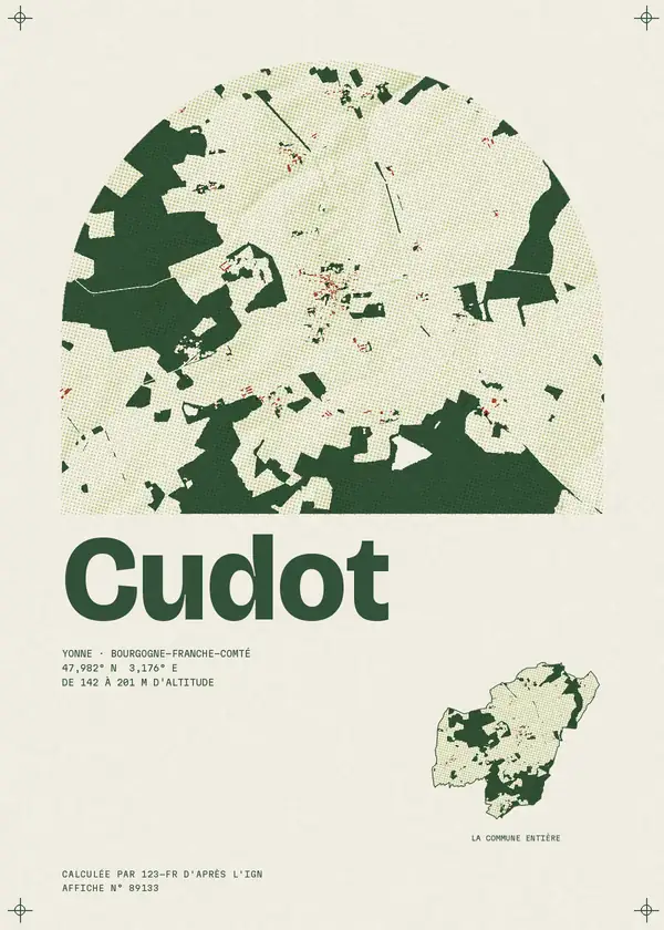 Affiche de Cudot, calculée par 123-fr d'après l'IGN