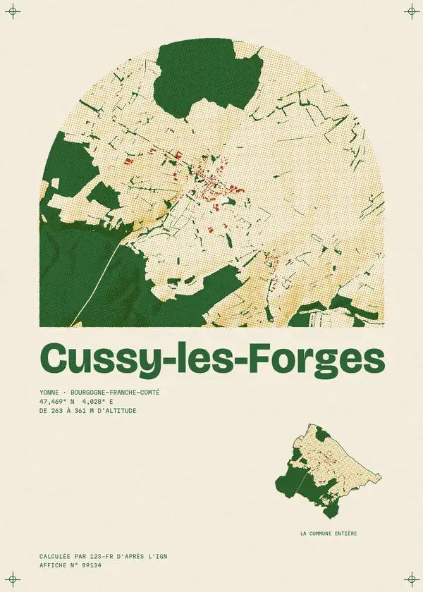 Affiche de Cussy-les-Forges, calculée par 123-fr d'après l'IGN