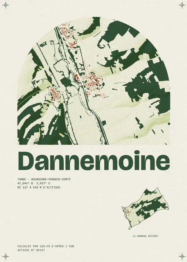 Affiche de Dannemoine, calculée par 123-fr d'après l'IGN