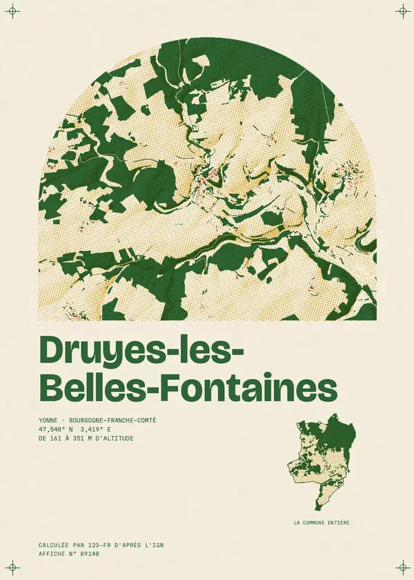 Affiche de Druyes-les-Belles-Fontaines, calculée par 123-fr d'après l'IGN