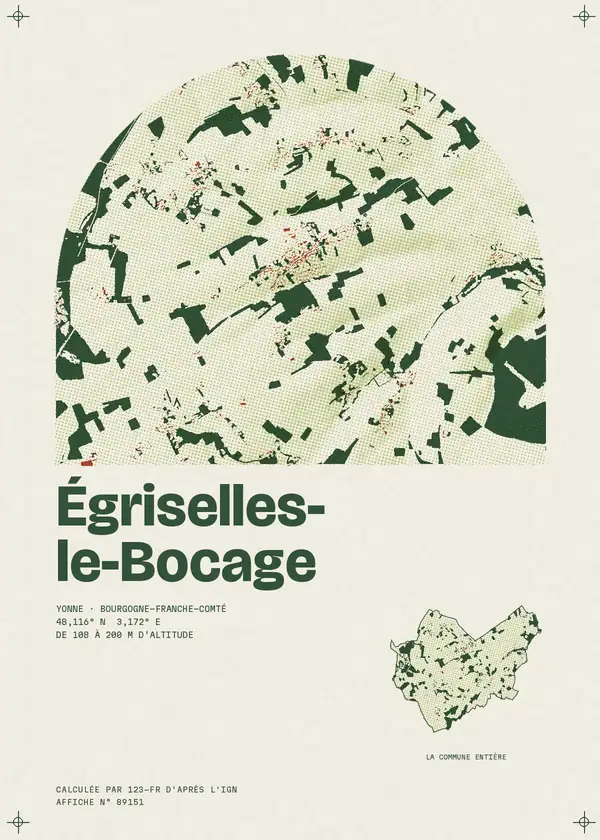 Affiche de Égriselles-le-Bocage, calculée par 123-fr d'après l'IGN