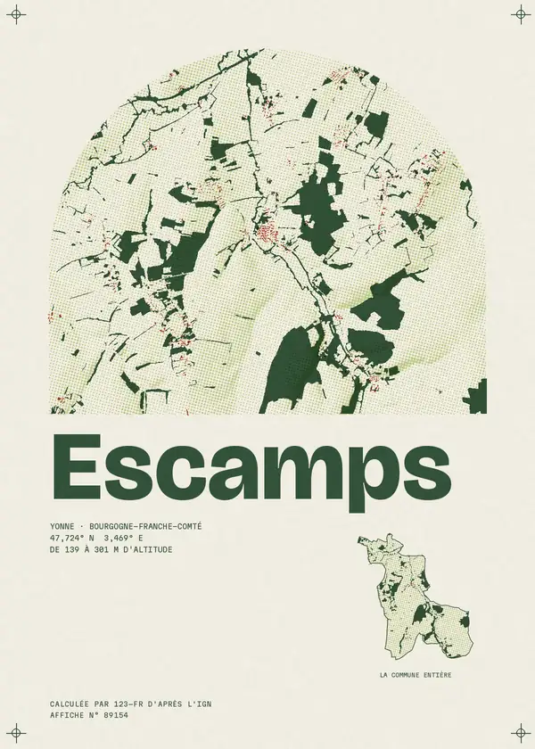 Affiche de Escamps, calculée par 123-fr d'après l'IGN