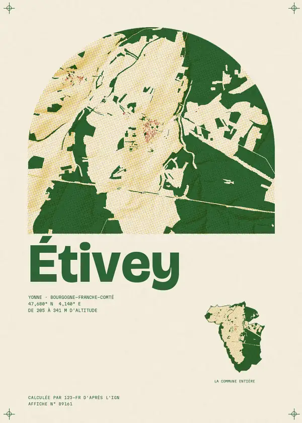 Affiche de Étivey, calculée par 123-fr d'après l'IGN