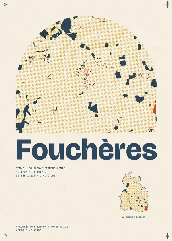 Affiche de Fouchères, calculée par 123-fr d'après l'IGN