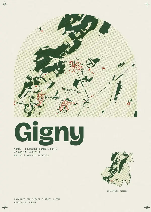 Affiche de Gigny, calculée par 123-fr d'après l'IGN