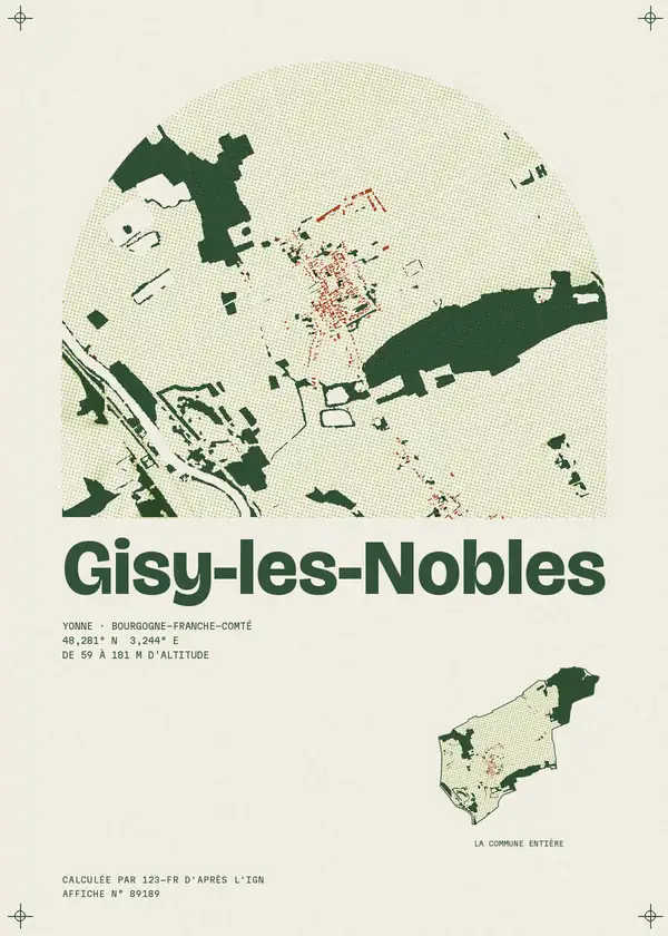 Affiche de Gisy-les-Nobles, calculée par 123-fr d'après l'IGN