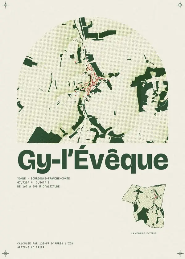 Affiche de Gy-l'Évêque, calculée par 123-fr d'après l'IGN