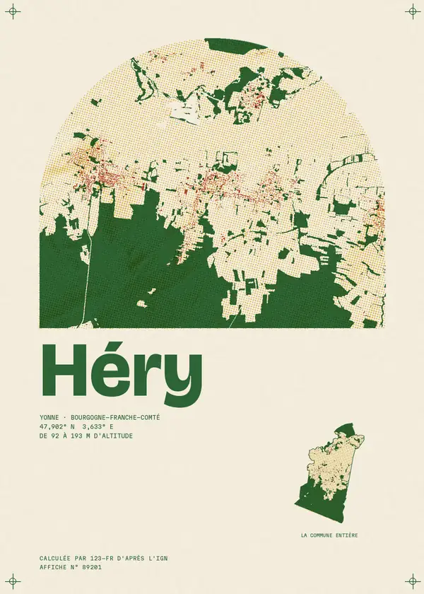 Affiche de Héry, calculée par 123-fr d'après l'IGN