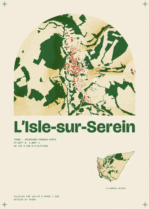 Affiche de L'Isle-sur-Serein, calculée par 123-fr d'après l'IGN