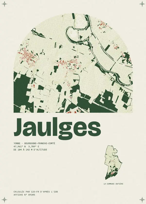 Affiche de Jaulges, calculée par 123-fr d'après l'IGN