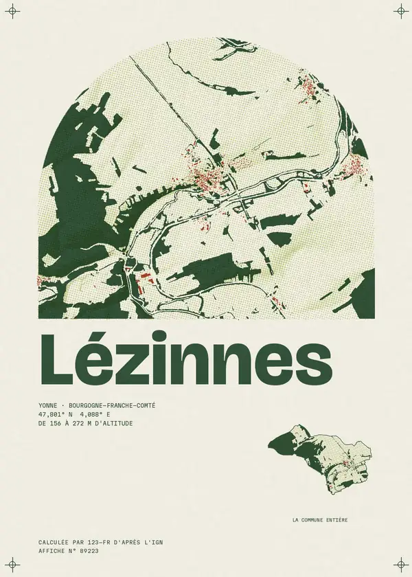 Affiche de Lézinnes, calculée par 123-fr d'après l'IGN