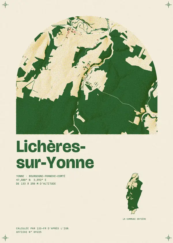 Affiche de Lichères-sur-Yonne, calculée par 123-fr d'après l'IGN