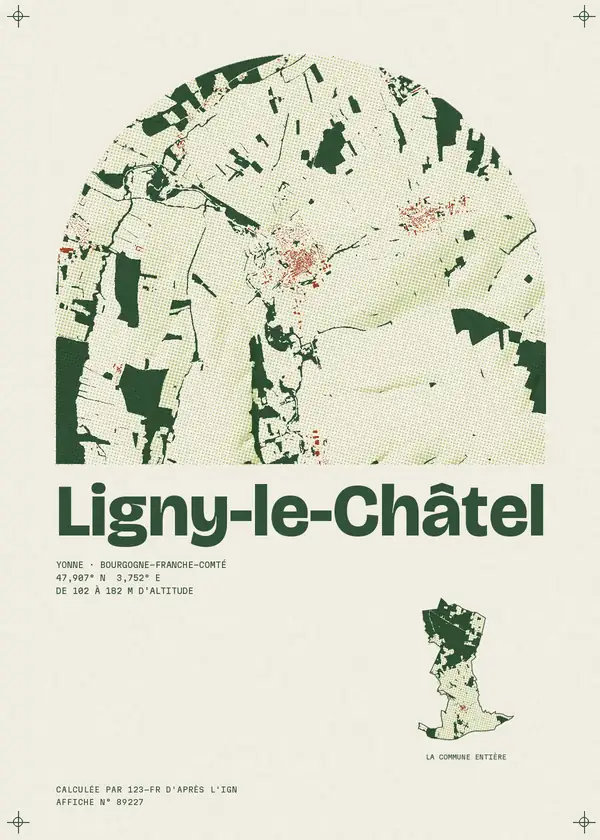 Affiche de Ligny-le-Châtel, calculée par 123-fr d'après l'IGN