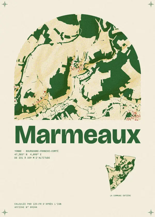 Affiche de Marmeaux, calculée par 123-fr d'après l'IGN